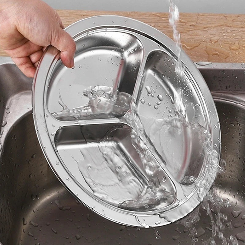 Assiette Ronde 3 Compartiments Acier Inoxydable